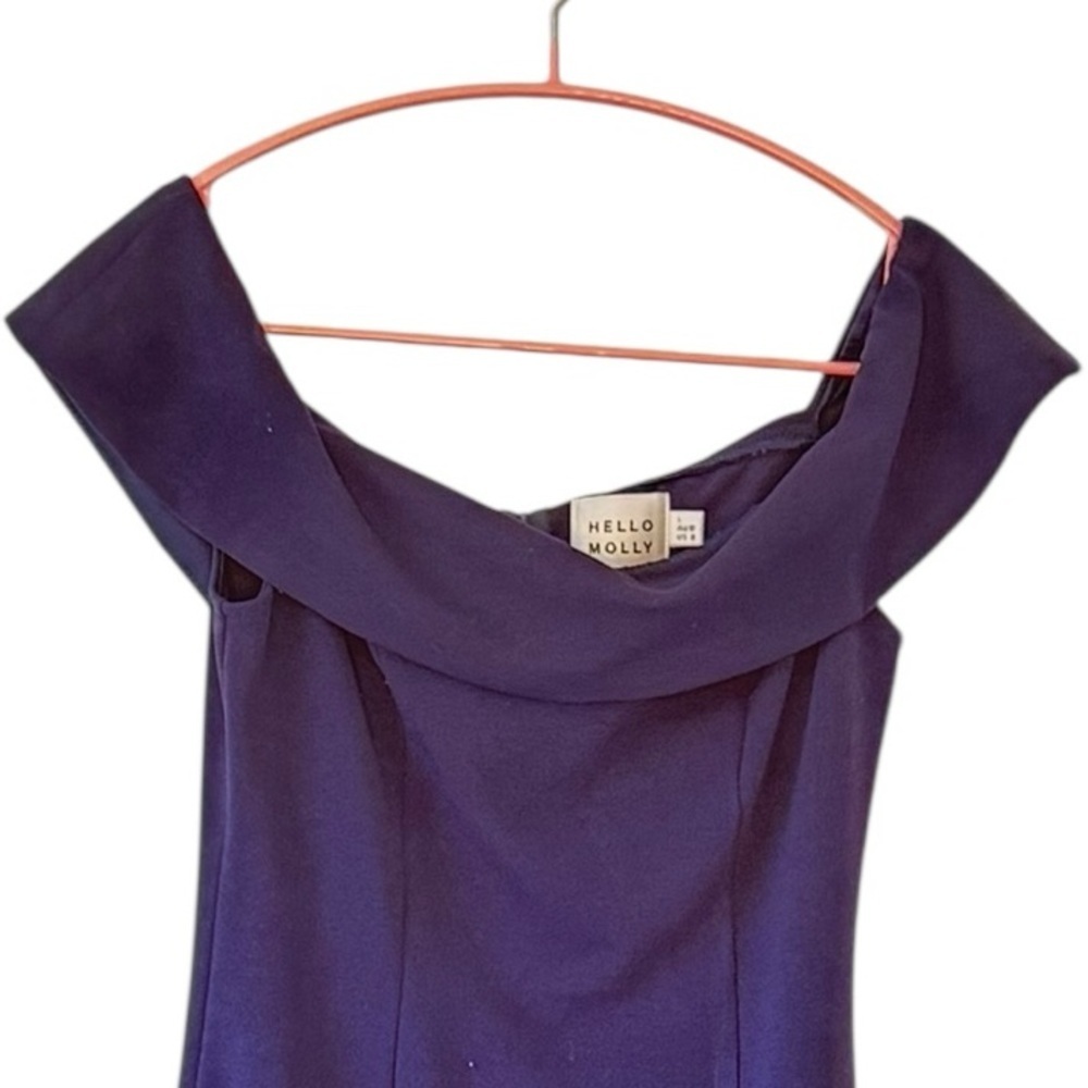 Hello Molly Wild Rose Midi Dress Navy Blue Stretch Crepe Sheath Coquette Size 8 - Picture 3 of 7
